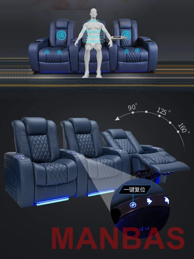 Dual Motor Power Recliners Electric Reclining Seats U shape Italian Genuine Leather Massage Sofas Multifunctional Theater Couch