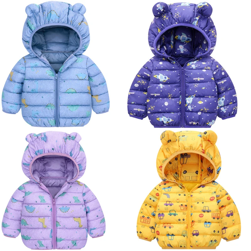 

Новинка, верхняя одежда с капюшоном для мальчиков и девочек, зимние и осенние тонкие теплые пальто, Детские повседневные куртки с мультяшны...