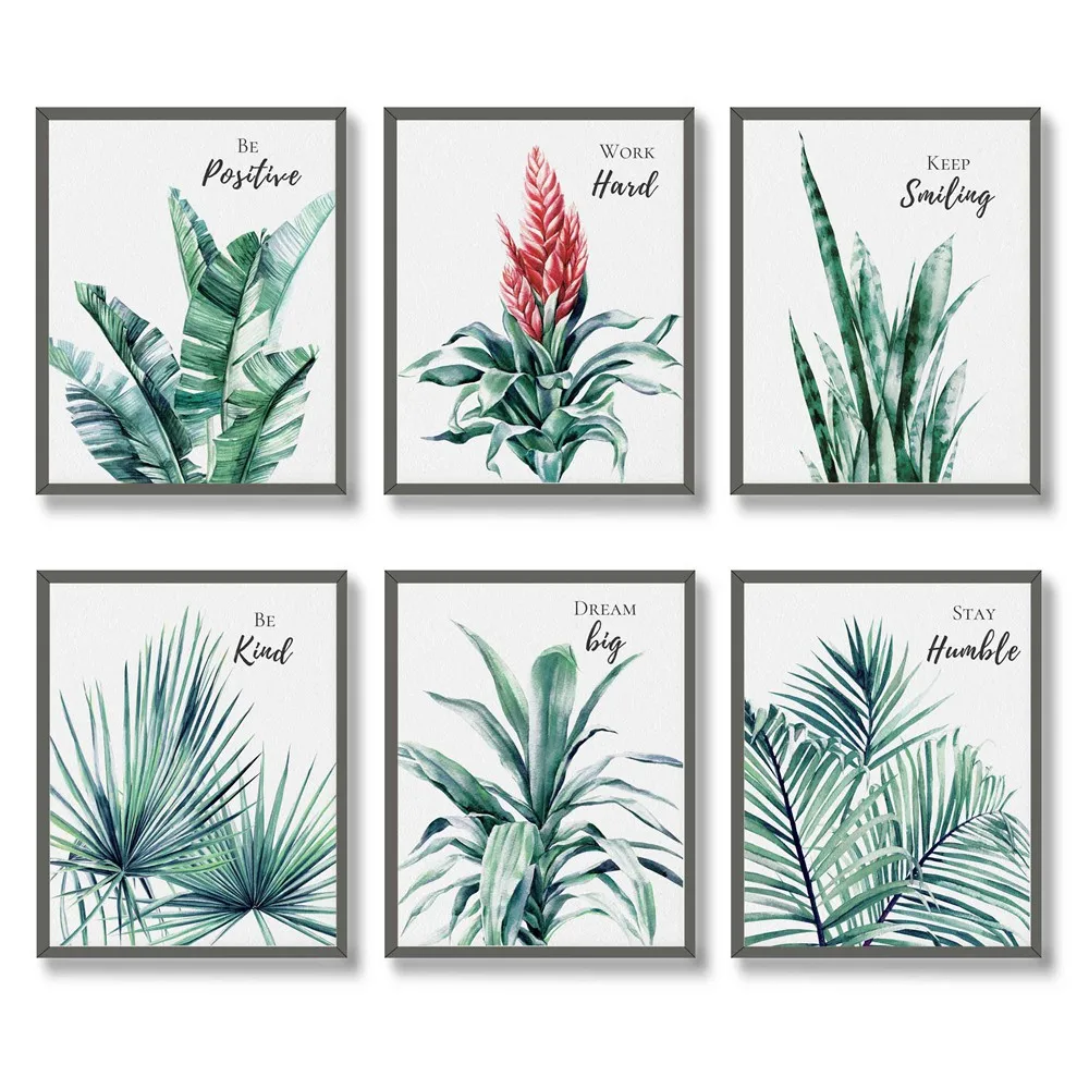 

A set of 6 photos fashion art green leaves flowers plants canvas painting wall art bouquet posters home decoration murals