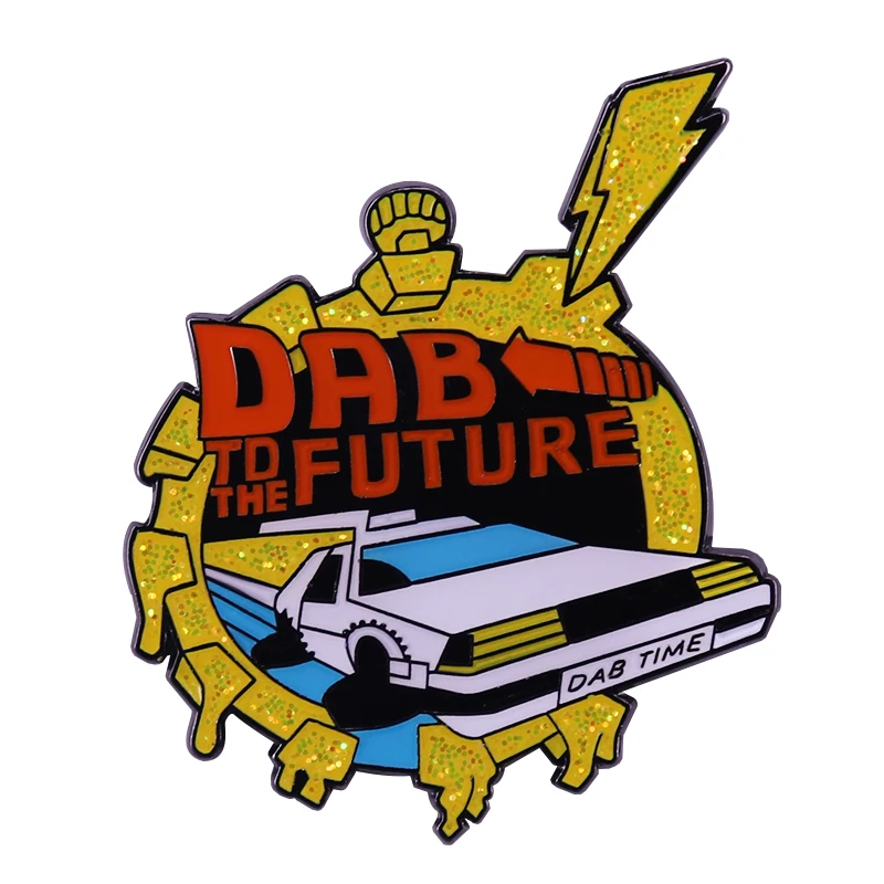 Dab To The Future Enamel Pin Glitter Brooch Time Travelling Machine DeLorean Car Badge