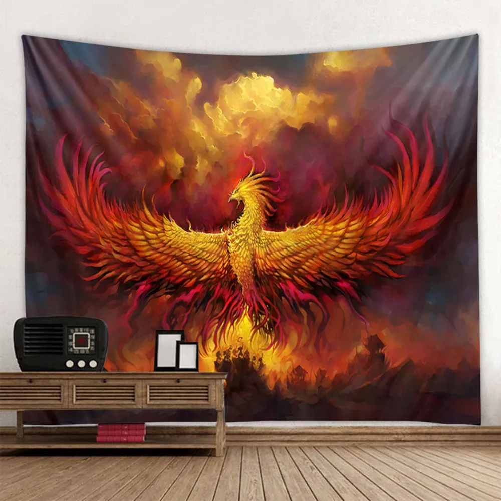 

FBH Fire Phoenix Wall Hanging Tapestry Flying Bird Art Decorative Blanket Curtain Hippie Home Bedroom Living Room Decor Cloth