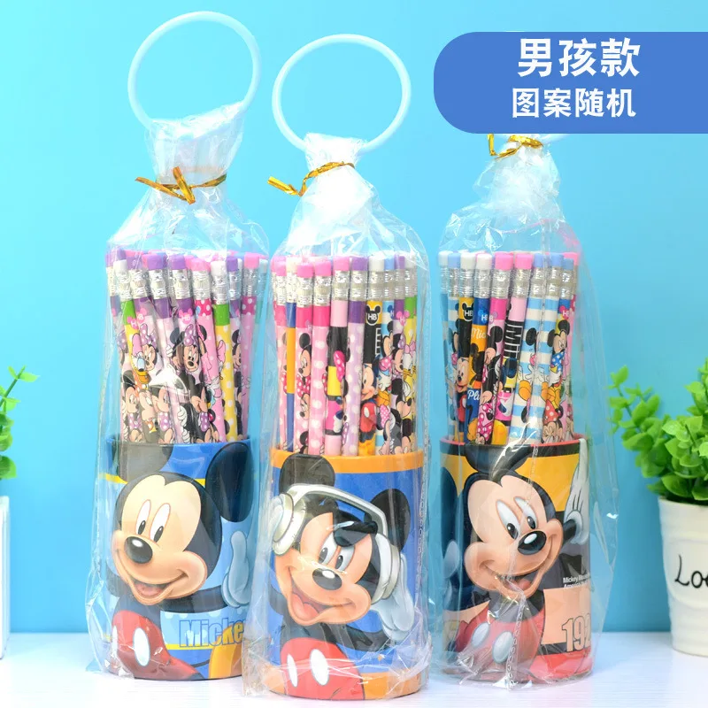 

48PCS Disney Mickey and Minnie writing and painting will not break pencil HB with eraser + pen holder set sketch pencil gift