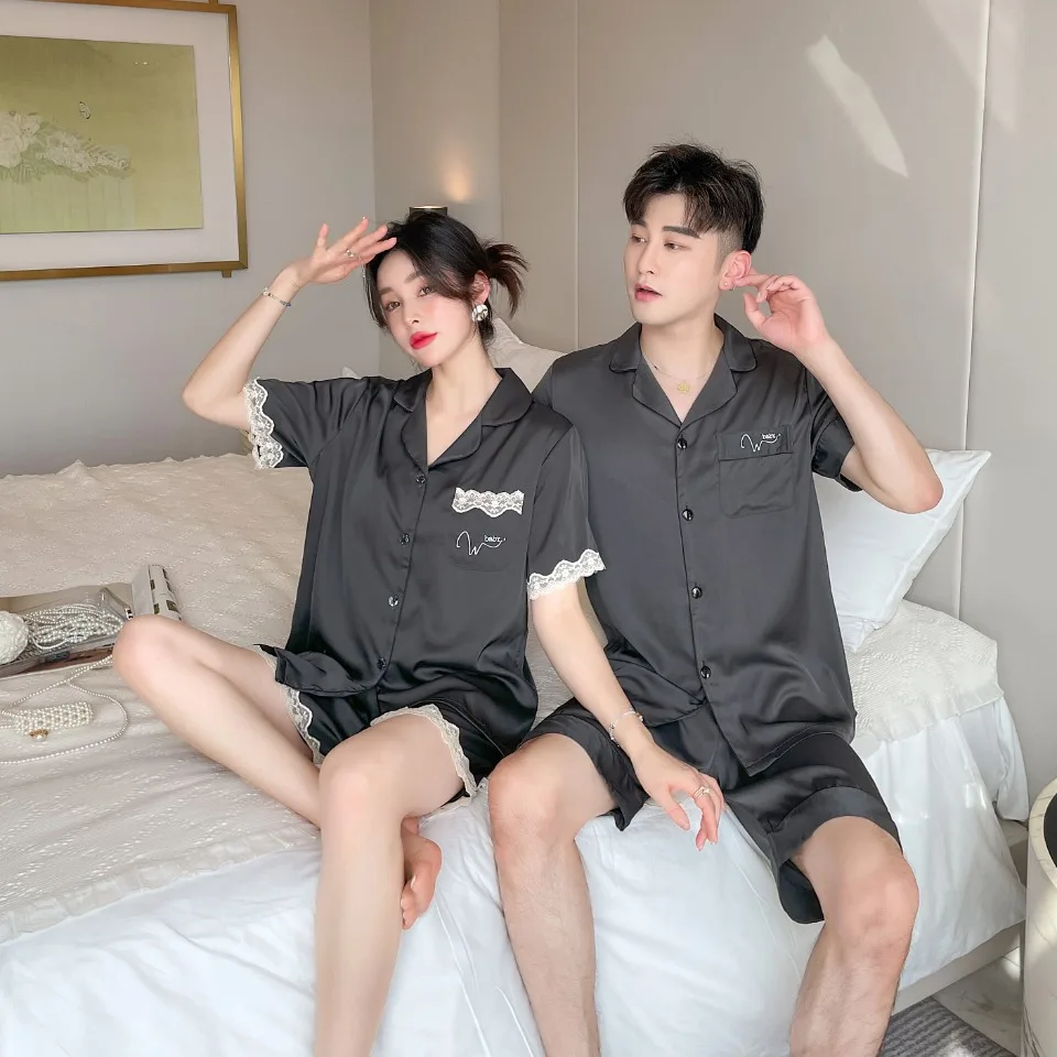 [Women's pajamas] [high-quality]Couple Ice Silk Pajamas Men's Summer Thin Network Red Advanced Women's Spring Home FurnishingSet