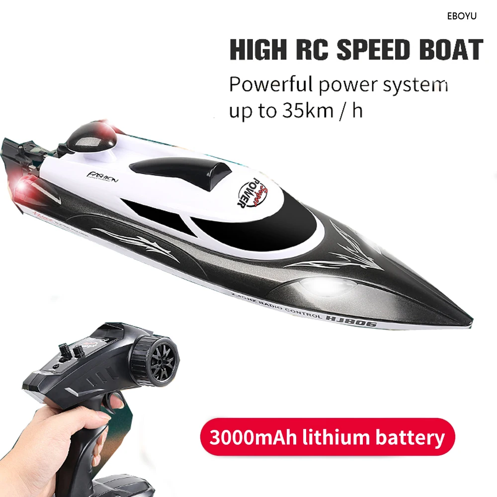 Радиоуправляемая лодка EBOYU HJ806B, 2,4 ГГц, 4 канала, 180 дюйма, водонепроницаемая, 35 км/ч, высокоскоростная гоночная лодка, яркие фонари, радиоуправляемая скоростная лодка, 3000 мАч, подарок
