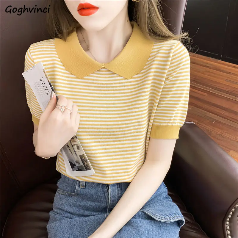 

Женская трикотажная футболка в полоску, с коротким рукавом