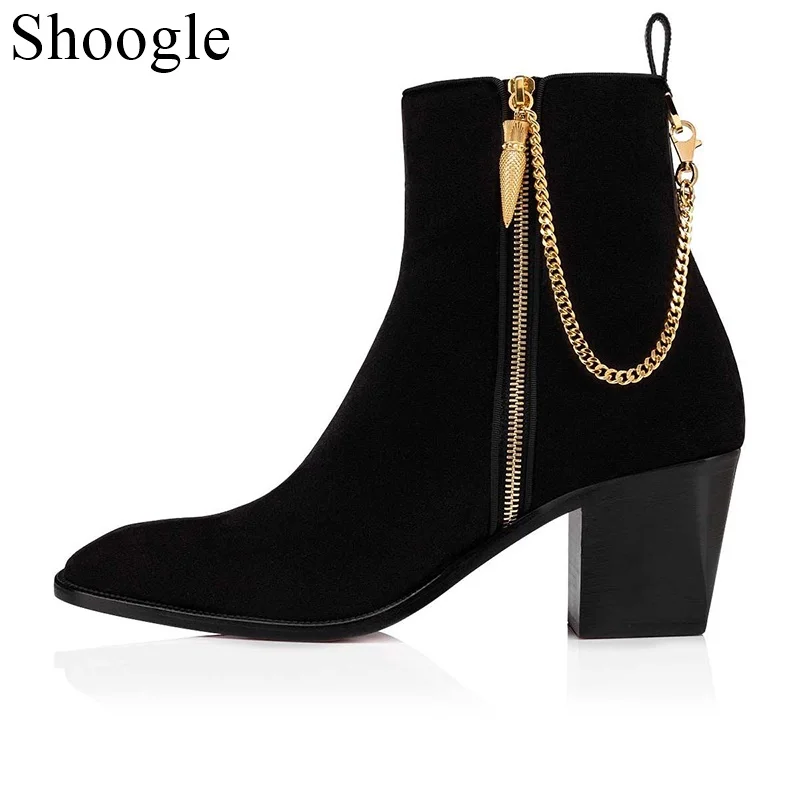 

Мужские ботинки челси из натуральной кожи, черные, красные замшевые ботинки ручной работы с золотистыми цепочками и ремешком на щиколотке, на молнии