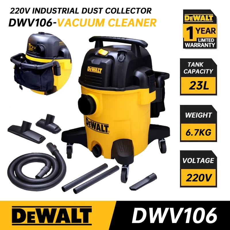 

DEWALT DWV106 Wet and Dry Industrial Dust Collector Vacuum Cleaner 1,100W 23L 220V Bucket Vacuum Cleaners