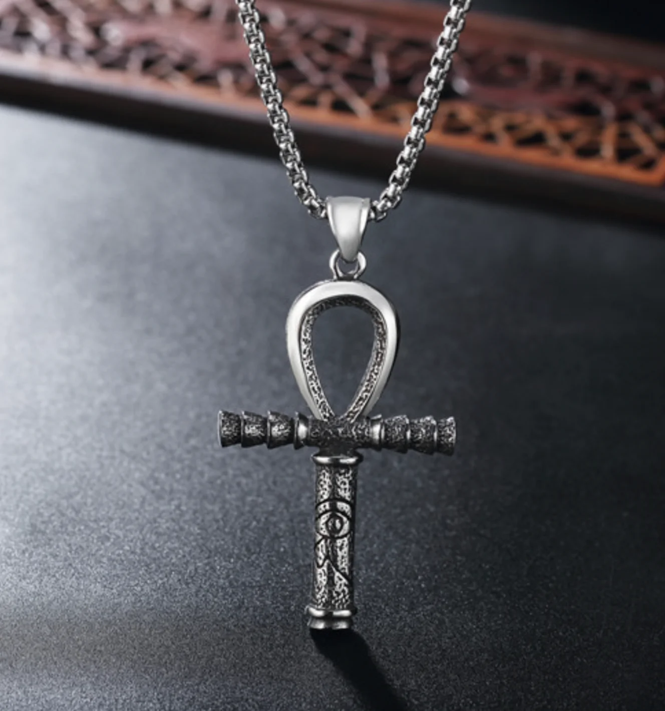 

Vintage accessories stainless steel egyptian patronus pendant necklace, punk jewelry titanium steel cross pendant men chain