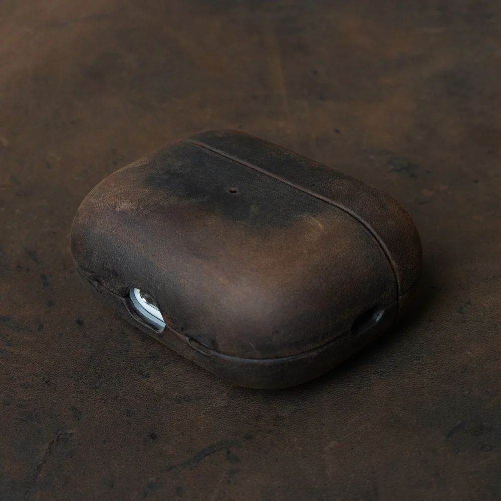 Фото Итальянский чехол Crazy Horse из натуральной кожи для AirPods Pro 2, роскошные чехлы для AirPods 3 2 и 1, чехол для беспроводной Bluetooth-гарнитуры №3