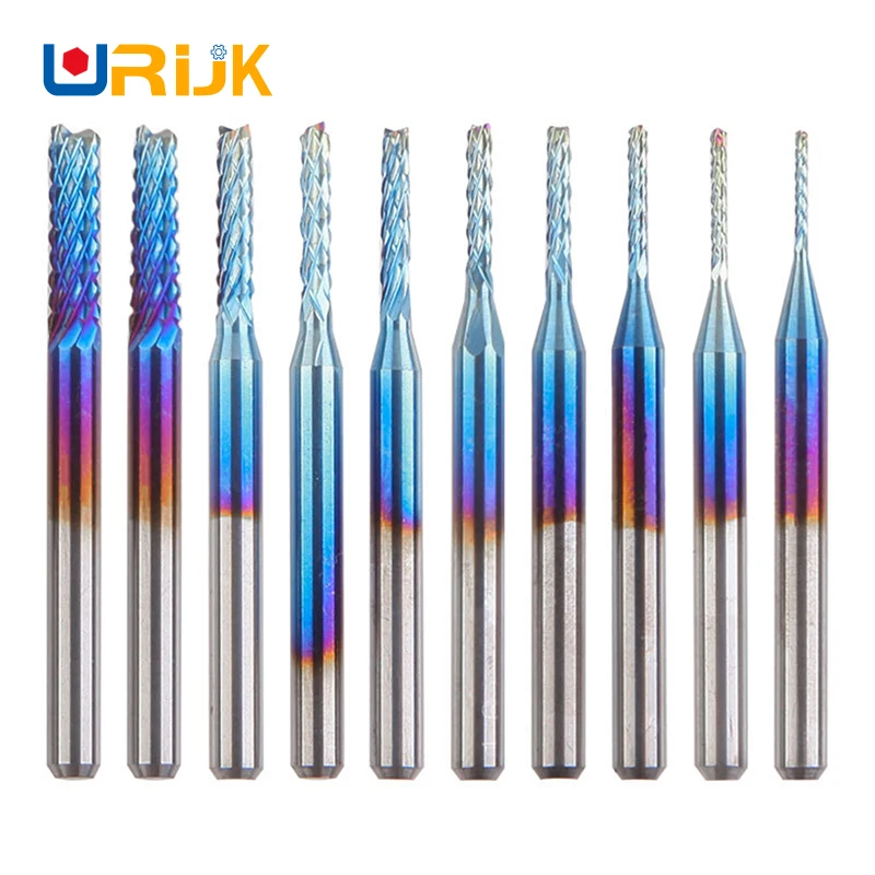 

0.8-3.175mm Milling Cutter CNC End Mill Nano Blue Coated Carbide Engraving Bit CNC Engraving Milling Tool Woodworking Tool 10pcs
