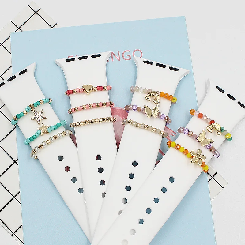 

Metal Charms For Apple Watch Band Decorative Ring Diamond Ornament Smart Watch Silicone Strap Accessories For iwatch Bracelet