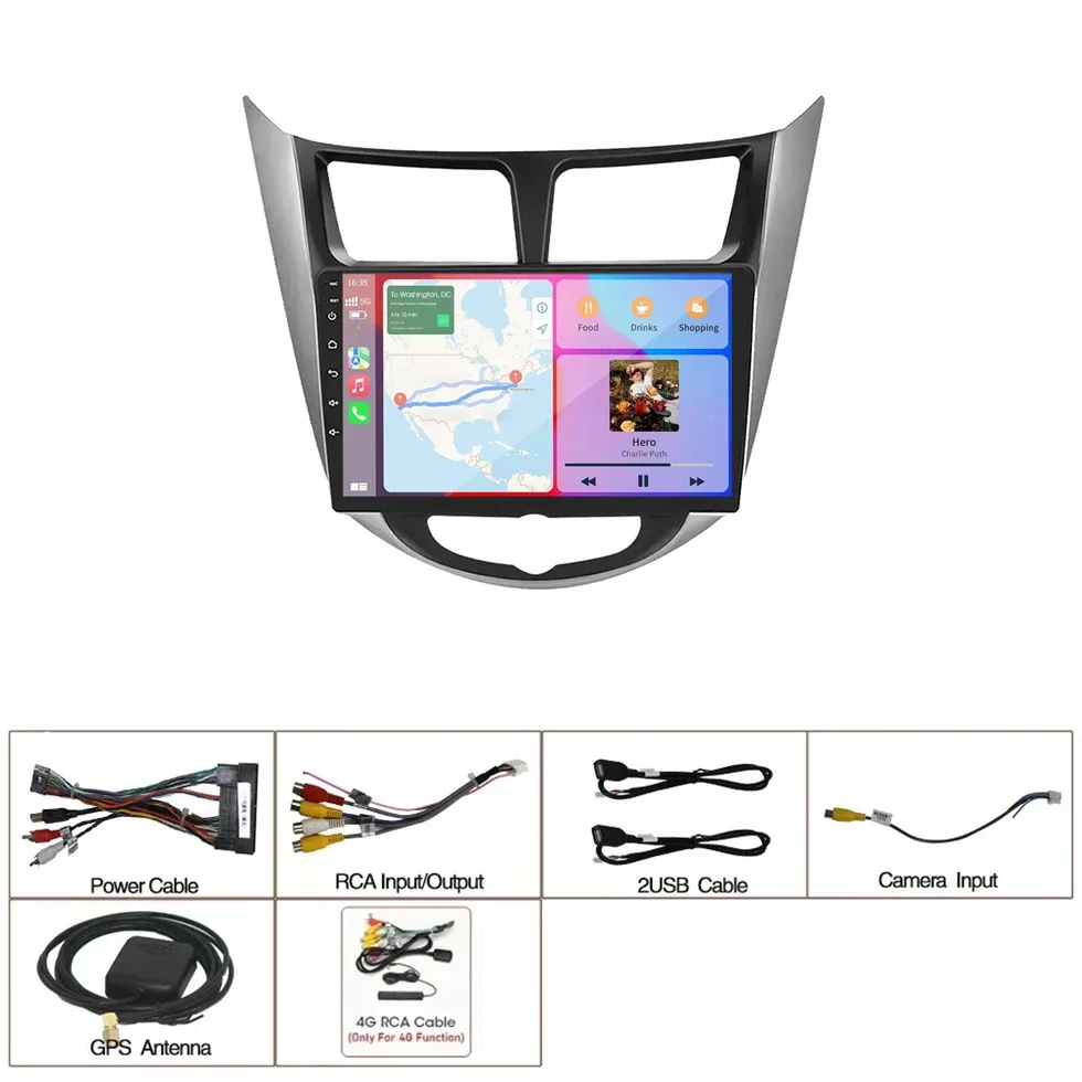 Android 14 Carplay 9-дюймовый автомобильный радиоприемник для Hyundai Solaris Verna Accent 1 2010-2016