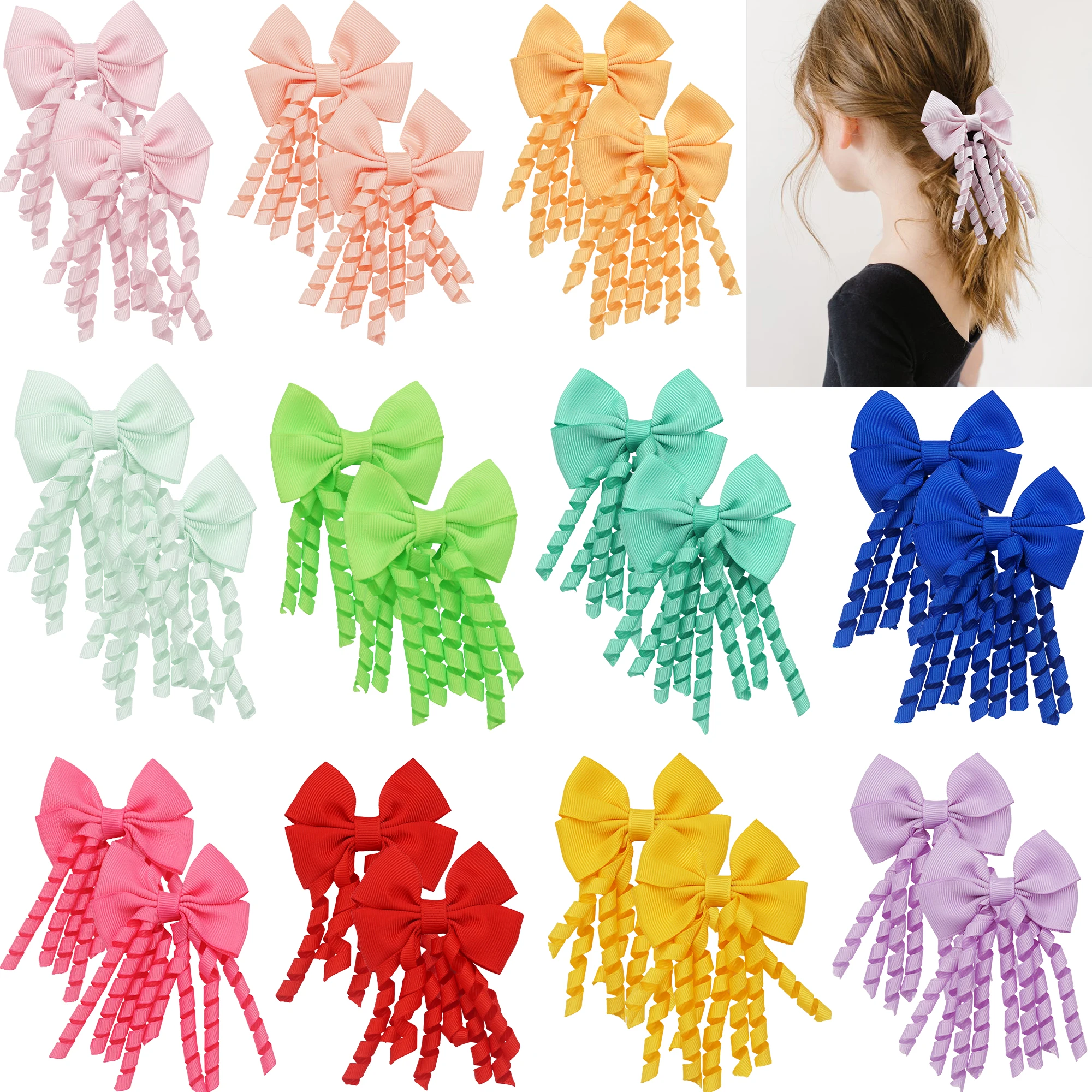 Baby Girls Hair Ties with Bows 2.7 Inch Grosgrain Ribbon Curly Korker Hair Bows Elastic Hair Bands Ponytail Holders for Tod