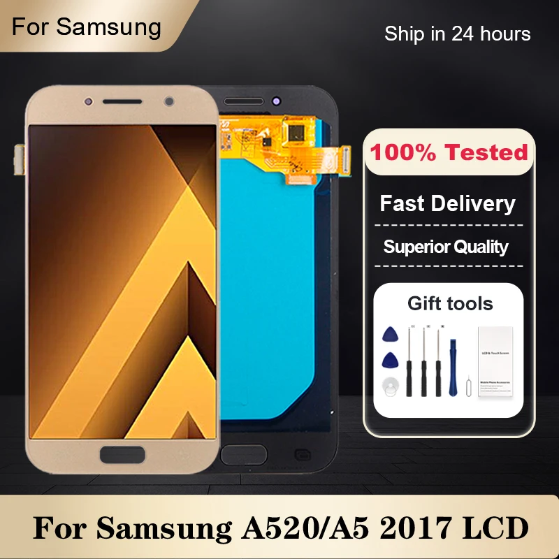 ЖК-дисплей Amoled A520 для Samsung Galaxy A5 2017 с сенсорной панелью и дигитайзером в сборе A520M A520F, 1 шт., бесплатная доставка