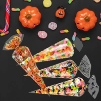 100pcs halloween cone candy bags pumpkin bat spider web plastic gift wrap bags happy halloween party snack decoration bag props