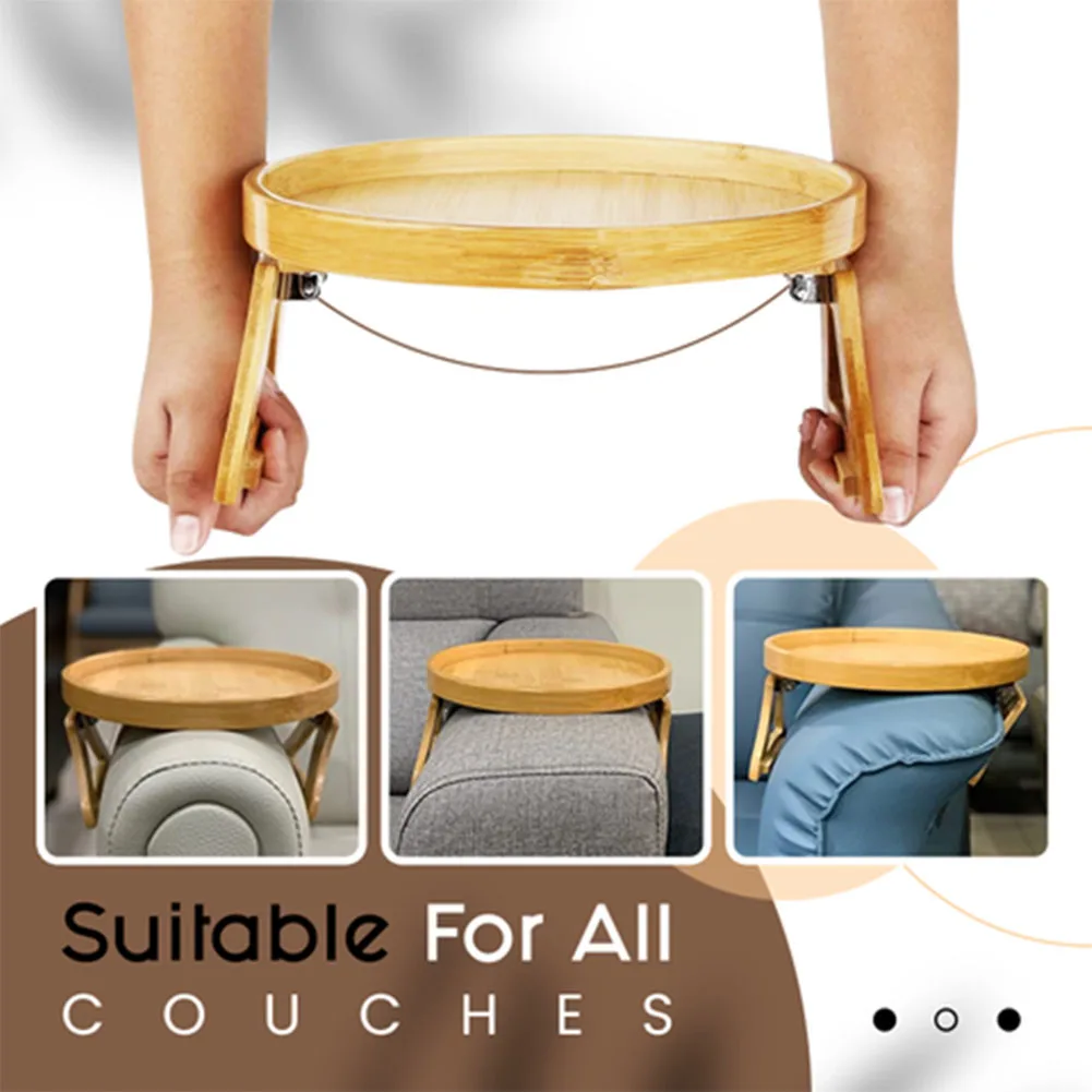 

Sofa Armrest Clip-On Tray Multipurpose Wooden Round Snack Storage Rack Table TV Tray Household Snack Holder home supplies