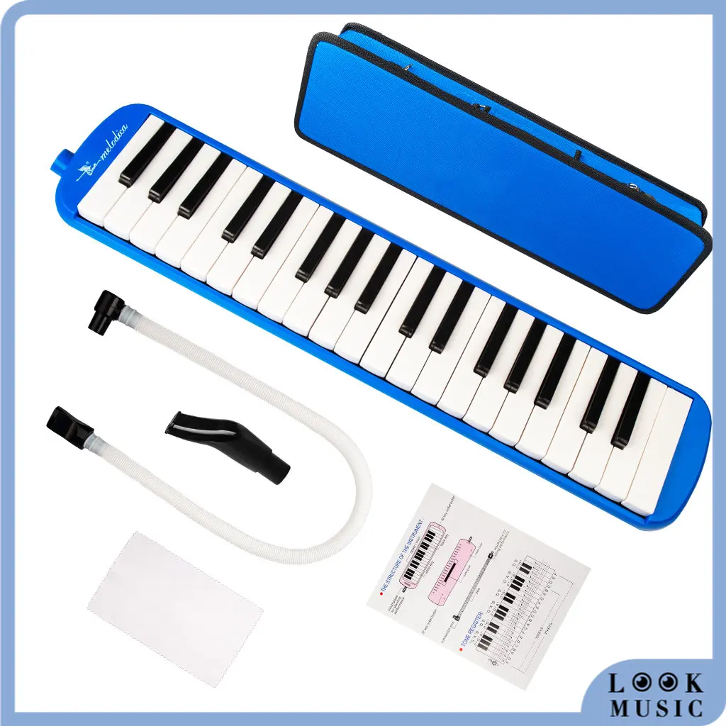 LOOK 37 Keys Melodica Flexible Tube Mouth Organ Pianica Mouthpiece PVC Air Piano Keyboard Pianica With 2 Soft Long Tubes Case