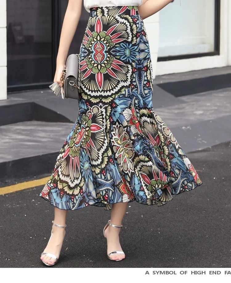 

Boho Floral Slit Wrap Midi skirt Fashion Women Mermaid Skirt Casual Print Asymmetrical Ruffle Skirt irregular chiffon skirt