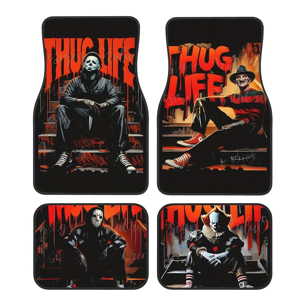 Фото Набор из 4 универсальных ковриков Thug Life Design для транспортных средств, водонепроницаемые и легко чистящиеся внутренние аксессуары, подарок парню №1