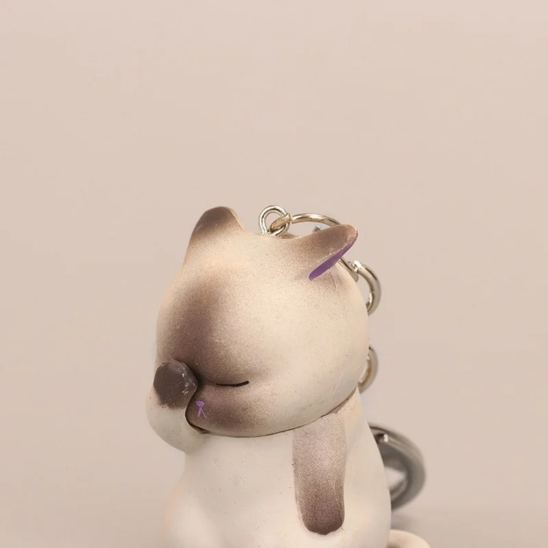 1PC Cute Shy Cat Keychains Chubby Kitten Keyring Trinket Bag Ornament Cartoon Car Keys chains  Fashion Women Jewelry Accessories images - 6