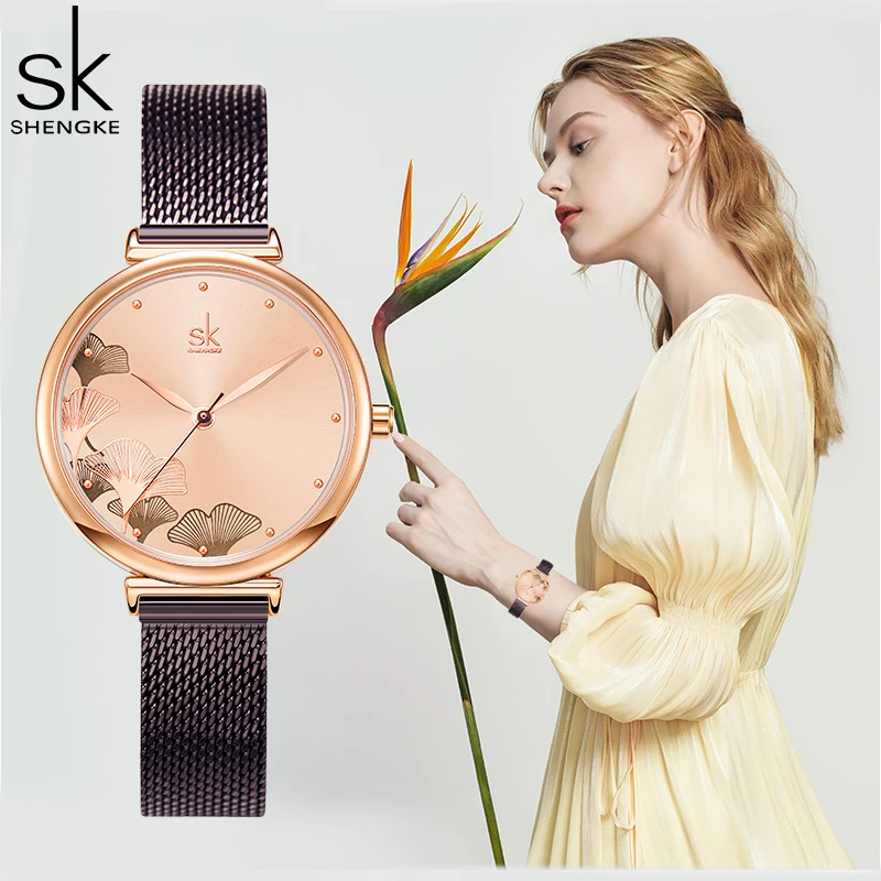 Shengke Originale Design Woman Watches Fashion Lucky Clover Fashion Women's Quartz Wristwatches Top Luxury Elengent Female Clock
