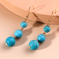 bohemia natural turquoise stone drop earrings for women lady vintage gold color stone beads earrings dangle jewelry accessories