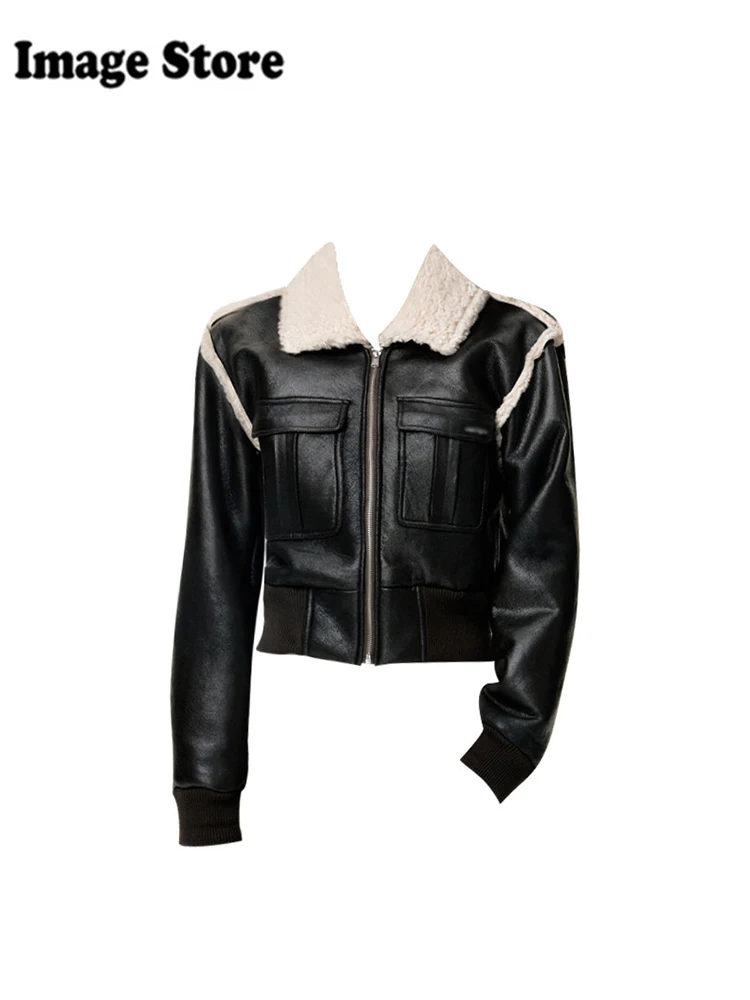 Женское американское винтажное пальто из искусственной кожи французская