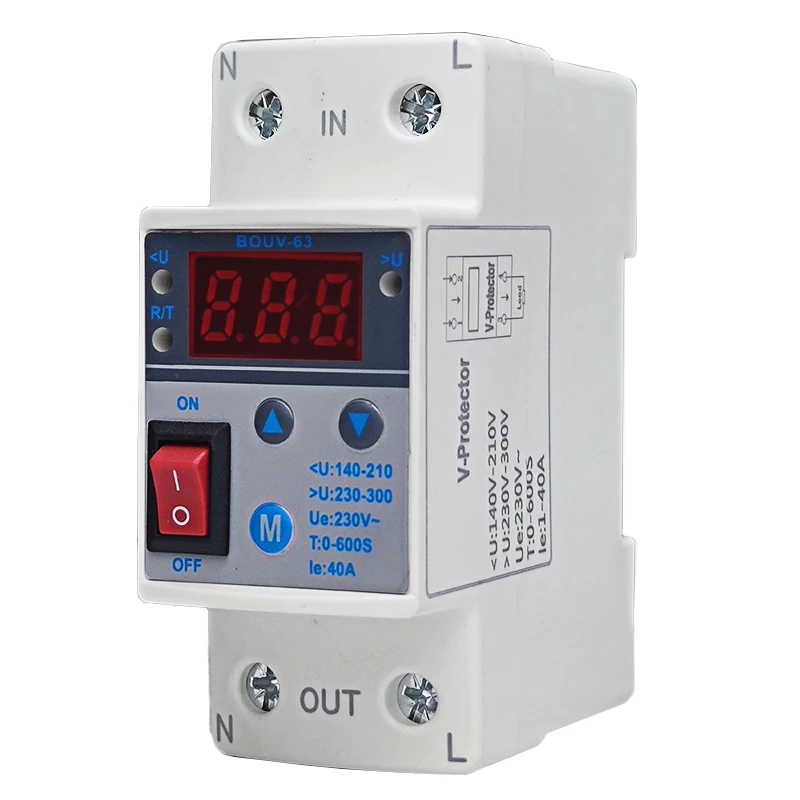 

1Pcs 220V 40A Self-Recovery Adjustable Digital Display Din Rail Adjustable Over Voltage Current and Under Voltage Protector
