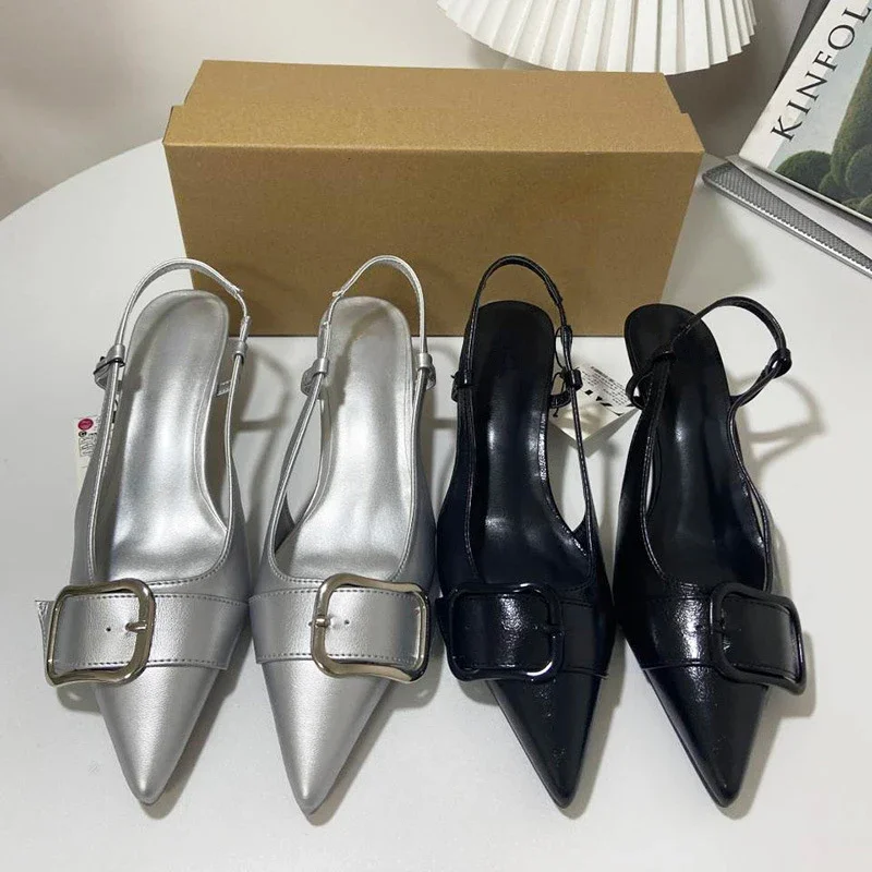 2024 летние туфли на высоком каблуке для женщин кожаные элегантные сандалии с