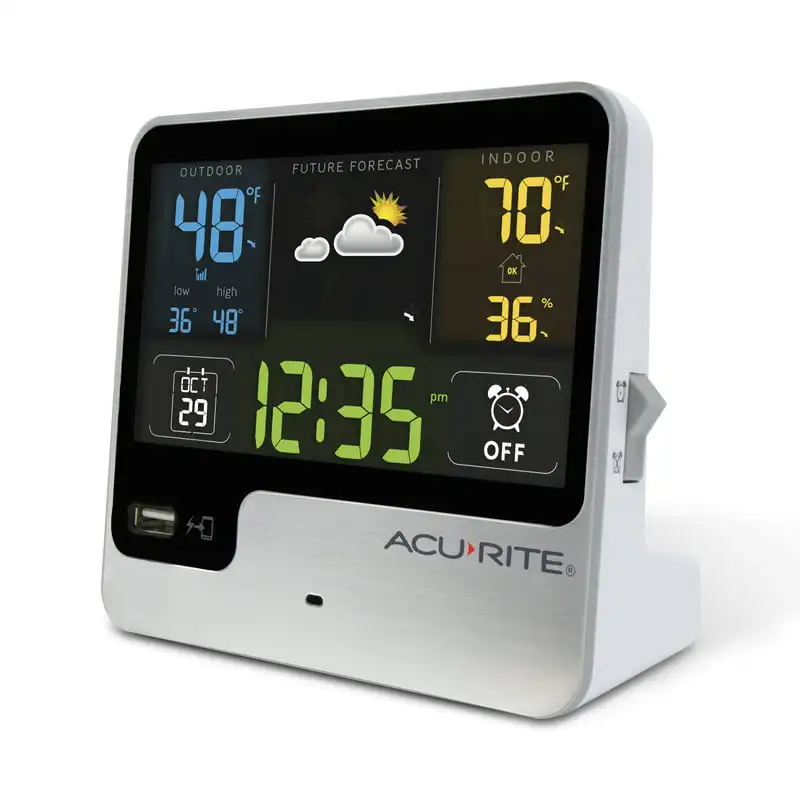 

Charming 01129M Alarm Clock Weather Station with Hyperlocal Forecast, Indoor & Outdoor Temperature, Calendar and USB Charging Po