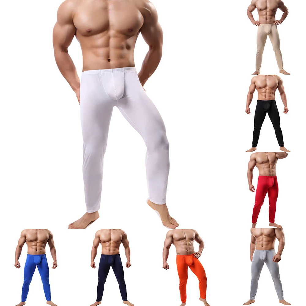 Mens Thin Ice Silk Leggings Compression Trousers Long Johns Pants Underwear Leggings Comfortable Tights Base Layer Bottoms New