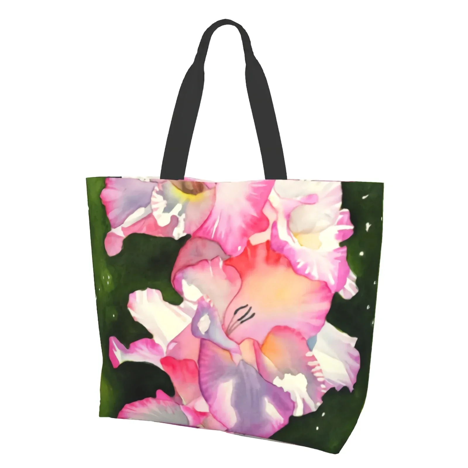 

Pink Flowers Extra Large Grocery Bag Foral Reusable Tote Bag Shopping Travel Storage Tote Lightweight Washable Shoulder Bag