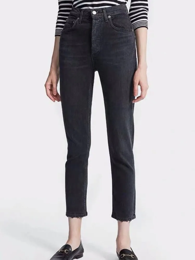 

Новинка женские джинсы с высокой талией узкие женские джинсовые брюки до щиколотки 2023 весна/лето Модные женские прямые джинсы