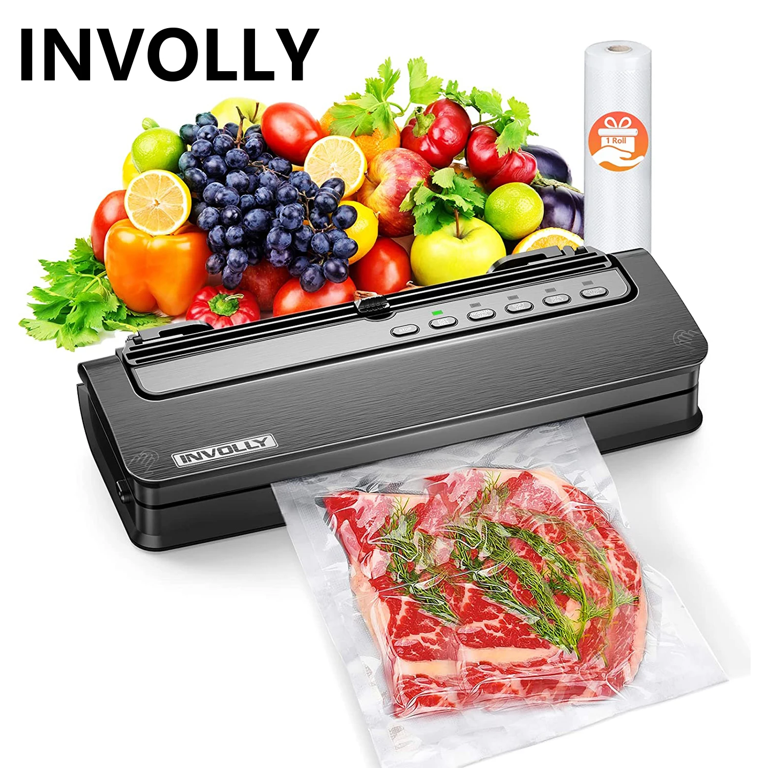 

INVOLLY Vacuum Sealer Sealing Machine Packing Machine Packaging Food Saver Automatic Cutting With a Roll of Vacuum Bag