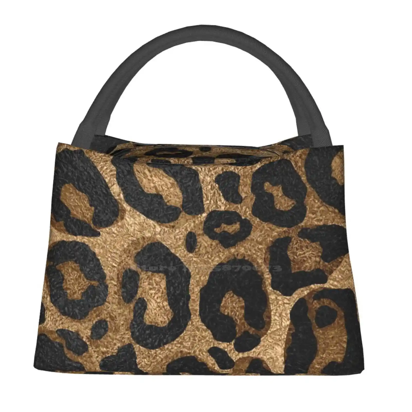

Golden And Black Glitter Leopard/ Jaguar Print Insulated Thermal Cooler Bag For Office Workers Students Animal Leopard Pattern
