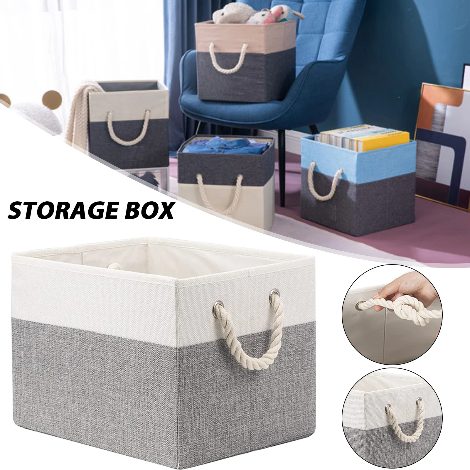 

White Foldable Storage Basket with Rope Handles Multipurpose Large Capacity Organizer Durable Storage Box cesto de roupa suja