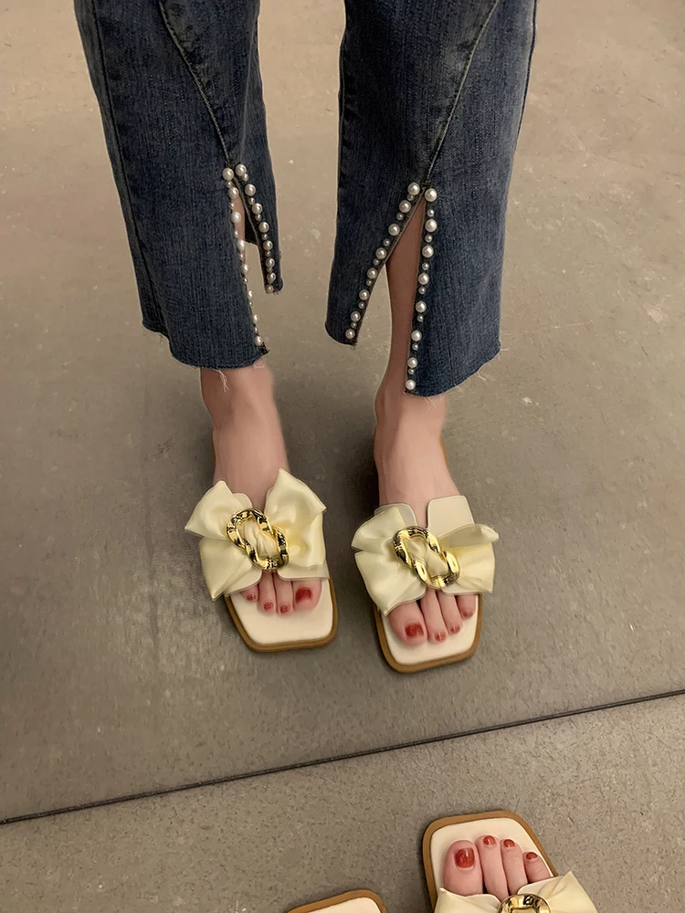 

Slippers Outer Wear Women's Shoes Summer 2022 New Bowknot Non-slip Fashion Retro Flat Shoes