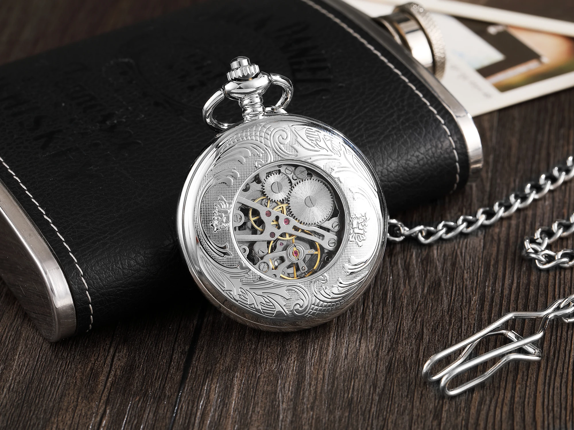 Antique Pocket Watch Steampunk Vintage Roman Numerals Automatic Mechanical Men Watches Necklace Retro Clock Chain Reloj Hombre