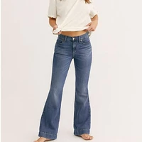 women jeans women casual button mid waist jeans streetwear jeans summer solid slim pocket denim bell bottom pants trousers