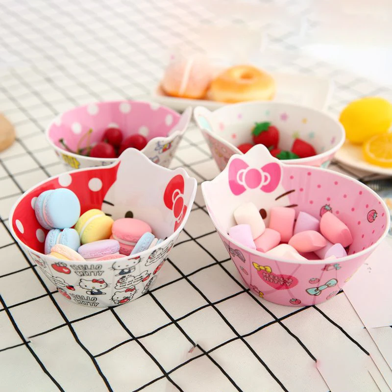 

Sanrio Hello Kitty Melody Children's Rice Bowl Cartoon Girl Heart Single Pack Household Melamine Dessert Fruit Salad Kitchen