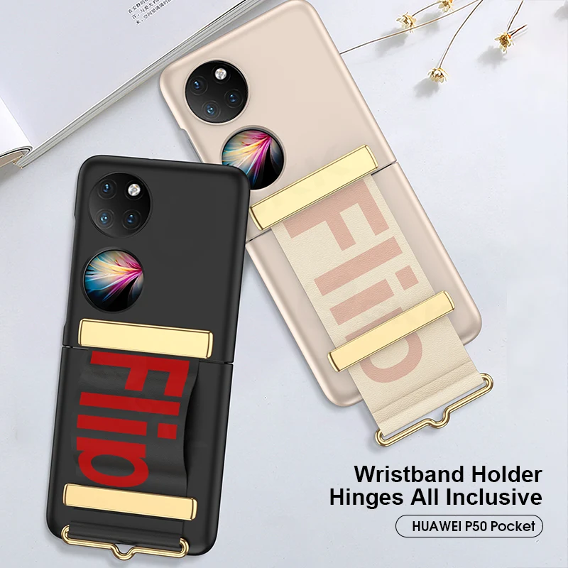 

GKK Ultra-thin Wrist Strap Case For Huawei P50 Pocket 4G Anti-knock Protection Plastic Phone Cover For Huawei P50 Pocket 4G Case