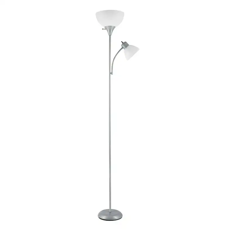 

72" Silver Torchiere Floor Lamp with Reading Light