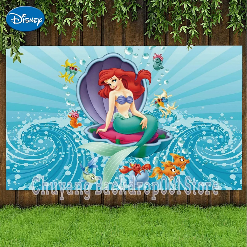 

Disney Cartoon Princess Little Mermaid Background Backdrop Photo Shoot Girl Birthday Party Decor Photographic Studio Customize