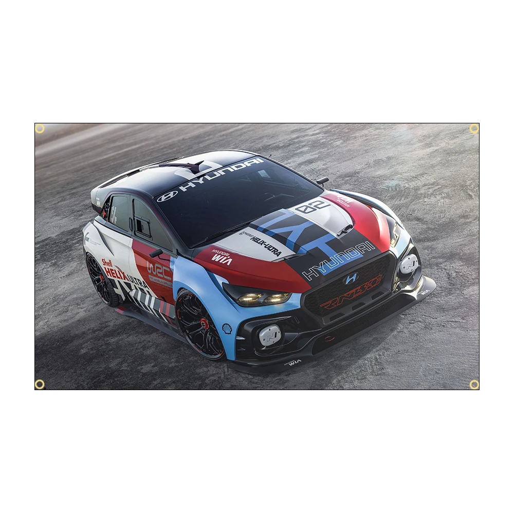 Фото WRC Car I20 CAR Высококачественный полиэстеровый автомобильный флаг 60x90/90x150 см с принтом, уличный декор для гаража, тематический дизайн автомобиля №5