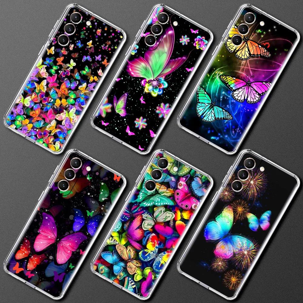 

Cute Butterfly Case For Samsung Galaxy S20 FE S22 S21 Plus S10 S9 Note 20 9 10 Lite Transparent Soft Phone Cover
