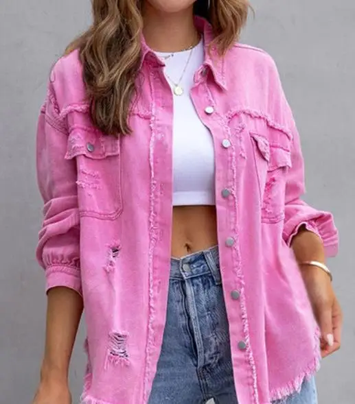 

Summer 2023 New Popular Casual Women's Tassel Pocket Button Design Worn Jean Jacket