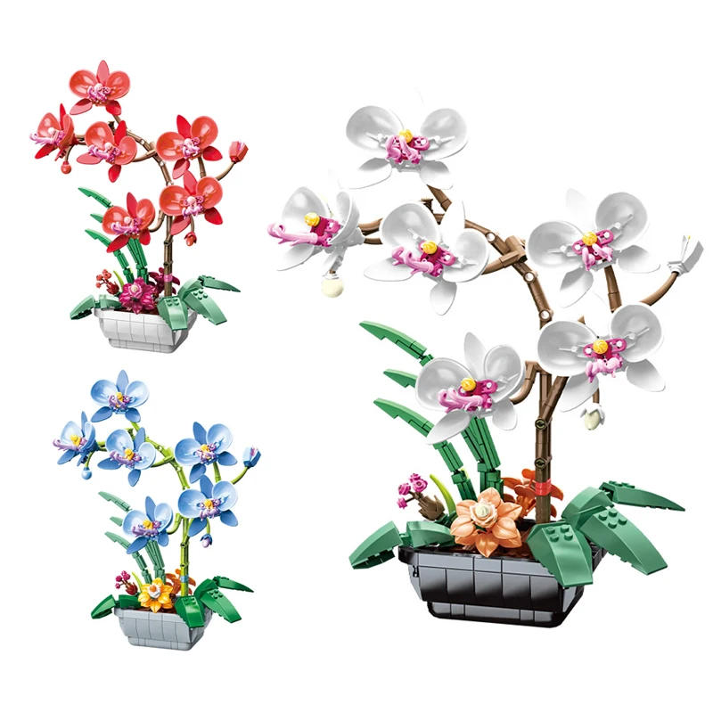

Bouquet Orchid Flowers Building Blocks City Romantic Home Decoration Brick Toys For Children Girls Gifts