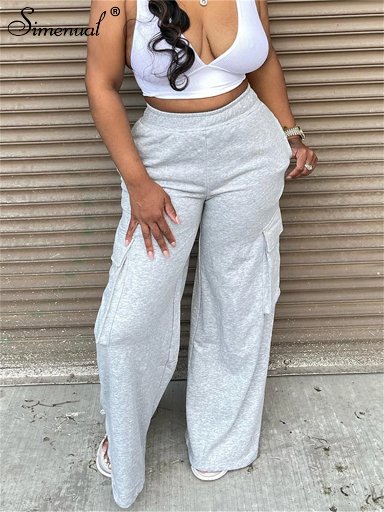 

Simenual Indie Fashion Big Pocket Wide Leg Cargo Pants 90s Streetwear Bottoms Fall Casual Straight Pant Loose Trousers Plus Size