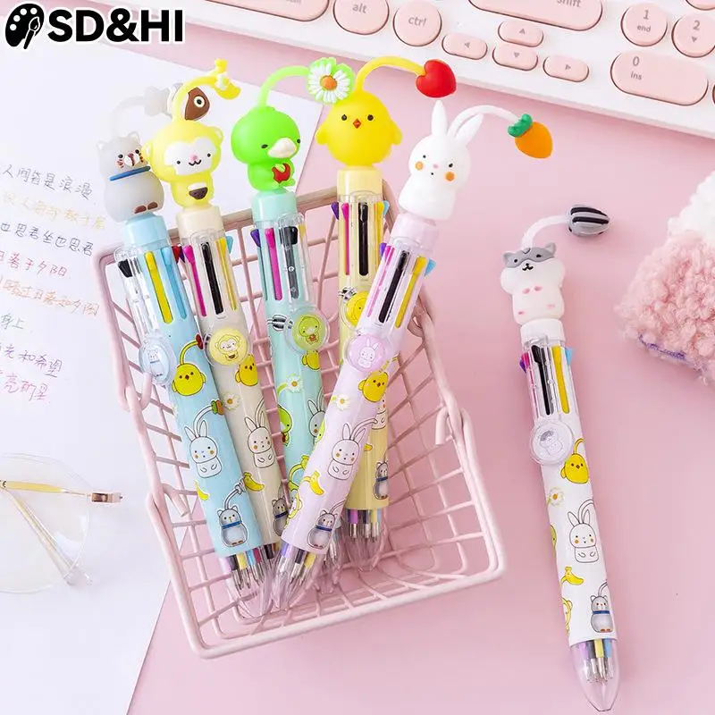 

8 Colors Cute Cartoon Animal Ballpoint Pen School Office Supply Stationery Papelaria Escolar Multicolored Pens Colorful Refill