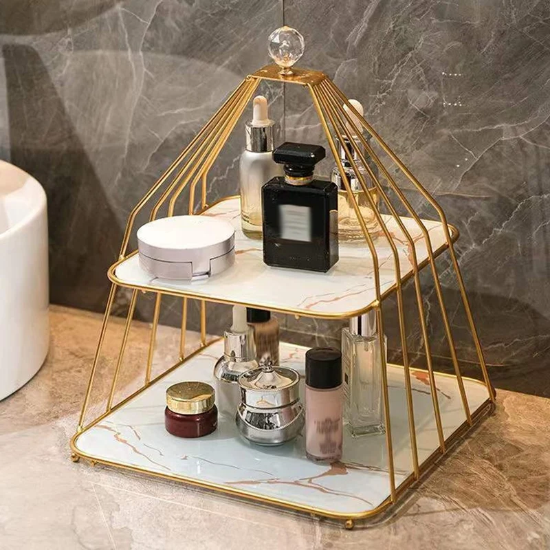 

Nordic Style Cosmetic Organizer Desktop Makeup Storage Rack Bathroom Countertop Shelf Lipstick Perfume Tray
